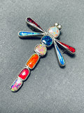 Fabulous Native American Zuni Opal Colorful Sterling Silver Dragonfly Pin Pendant-Nativo Arts