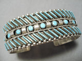 Native American Jaw Dropping Vintage Navaajo Slanted Turquoise Sterling Silver Bracelet-Nativo Arts