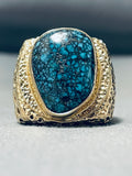 Lander Blue Turquoise Vintage Native American Navajo 14k Gold Ring Old-Nativo Arts