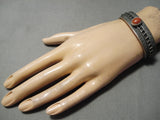 Important Navajo Domed Coral Sterling Silver Native American Bracelet-Nativo Arts