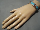 Opulent Vintage Native American Navajo #8 Turquoise Sterling Silver Bracelet Old-Nativo Arts