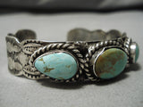 Striking Vintage Native American Navajo Royston Turquoise Sterling Silver Bracelet Old-Nativo Arts