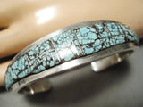 Thick Heavy!! Vintage Native American Navajo #8 Turquoise Sterling Silver Bracelet Old-Nativo Arts