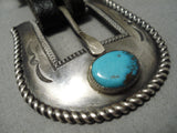 Detailed Vintage Native American Navajo Red Mountain Turquoise Sterling Silver Buckle Set-Nativo Arts