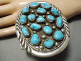 Huge 100 Gram Vintage Native American Navajo Teardrop Turquoise Sterling Silver Cluster Bracelet-Nativo Arts