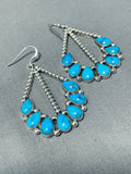 Dazzling Vintage Native American Navajo Old Kingman Turquoise Sterling Silver Earrings-Nativo Arts