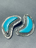 Important Artist Vintage Native American Navajo Half Moon Turquoise Sterling Silver Earrings-Nativo Arts