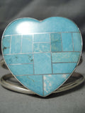 Detailed Love Heart Native American Navajo Turquoise Inlay Sterling Silver Heart Bracelet-Nativo Arts