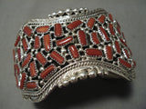Stunning Native American Navajo Marlene Haley Coral Sterling Silver Bracelet Cuff-Nativo Arts