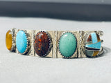 Rare Vintage Native American Navajo Turquoise Tiger Eye Petrified Wood Sterling Silver Bracelet-Nativo Arts