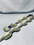 Authentic Vintage Native American Navajo Hand Tooled Sterling Silver Turquoise Concho Belt-Nativo Arts