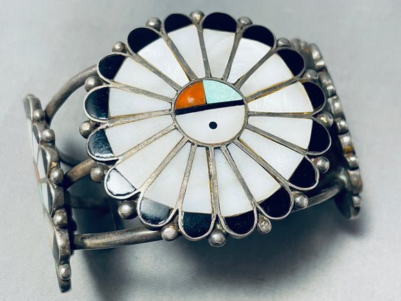 One Of The Biggest Ever Vintage Native American Zuni Turquoise Inlay Sterling Silver Bracelet-Nativo Arts