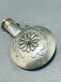 Unique Vintage Native American Navajo Handcarved Sterling Silver Flask-Nativo Arts