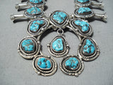 Signed Vintage Native American Navajo Turquoise Sterling Silver Squash Blossom Necklace-Nativo Arts