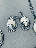 Fabulous Native American Navajo White Buffalo Turquoise Sterling Silver Necklace & Earrings Set-Nativo Arts