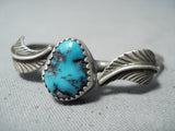 Fantastic Vintage Native American Navajo Morenci Turquoise Sterling Silver Baby Bracelet Old-Nativo Arts