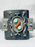 Early Authentic Vintage Native American Navajo Turquoise Coral Sterling Silver Ketoh Bracelet-Nativo Arts