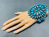 Museum Quality Vintage Native American Navajo Outside Signed Turquoise Sterling Silver Bracelet-Nativo Arts