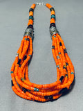 Native American Rare Orange Coral Authentic Singer Turquoise Sterling Silver Necklace-Nativo Arts