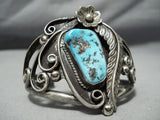 Important Clark Vintage Native American Navajo Turquoise Leaf Sterling Silver Bracelet Old-Nativo Arts