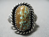 Important Vintage Native American Navajo #8 Turquoise Sterling Silver Ring Old-Nativo Arts