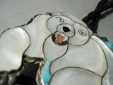 Very Important Rare Vintage Native American Zuni Polar Bear Turquoise Sterling Silver Bolo Tie-Nativo Arts