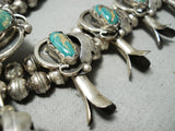 Women's Vintage Native American Navajo Royston Turquoise Sterling Silver Squash Blossom Necklace-Nativo Arts