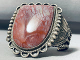 104 Gram Opulent Vintage Native American Navajo Red Agate Sterling Silver Wire Bracelet-Nativo Arts