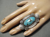 One Of The Best Vintage Native American Navajo Silver Genius Sterling Turquoise Ring Huge-Nativo Arts