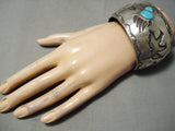 Important Vintage Native American Navajo Long Family Turquoise Sterling Silver Bracelet Old-Nativo Arts