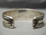 Rare Wide Wave Stamp Vintage Native American Navajo Blue Turquoise Sterling Silver Bracelet Old-Nativo Arts