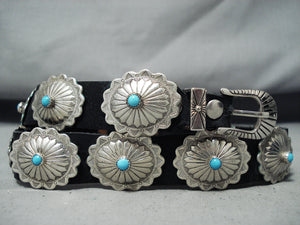 Marvelous Vintage Native American Navajo Sleeping Beauty Turquoise Sterling Silver Concho Belt-Nativo Arts