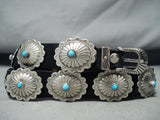 Marvelous Vintage Native American Navajo Sleeping Beauty Turquoise Sterling Silver Concho Belt-Nativo Arts