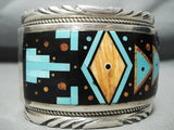 One Of The Best Vintage Native American Navajo Turquoise Inlay Sterling Silver Bracelet-Nativo Arts