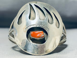 Awesome Native American Navajo Signed Coral Sterling Silver Track Shadowbox Bracelet-Nativo Arts