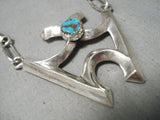 Rare Vintage Native American Navajo Betsoi Family Sterling Silver Turquoise Necklace-Nativo Arts