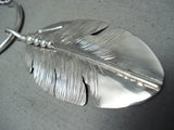 Impressive Native American Navajo Sterling Silver Feather Necklace-Nativo Arts