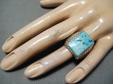 Impressive Navajo Native American Kingman Turquoise Sterling Silver Ring-Nativo Arts