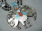 Native American Intricate Vintage Zuni Turkey Turquoise Sterling Silver Squash Blossom Necklace-Nativo Arts