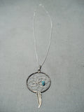 Eye-catching Vintage Native American Navajo Turquoise Sterling Silver Dream Catcher Necklace Old-Nativo Arts