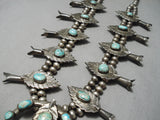 Authentic Vintage Native American Navajo Turquoise Sterling Silver Leaf Squash Blossom Necklace-Nativo Arts