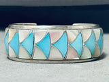 Gorgeous Vintage Native American Zuni Blue Gem Turquoise Sterling Silver Bracelet Signed-Nativo Arts