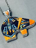 148 Gram Rare Intricate Native American Navajo Turquoise Sterling Silver Bear Necklace-Nativo Arts