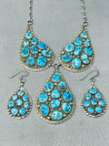 Superb Vintage Native American Navajo Old Kingman Turquoise Sterling Silver Necklace Earring Set-Nativo Arts