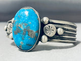 Stunning Native American Navajo Signed Turquoise Dome Sterling Silver Bracelet-Nativo Arts