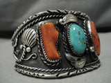 Vintage Native American Navajo Bracelet- Coral Sterling Silver Turquoise-Nativo Arts