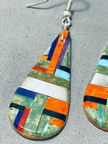 One Of Most Unique Vintage Native American Slim Inlay Sterling Silver Earrings-Nativo Arts