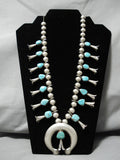 Early Vintage Native American Navajo Big Bead Sterling Silver Turquoise Squash Blossom Necklace-Nativo Arts