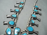Authentic Vintage Native American Navajo Turquoise Sterling Silver Squash Blossom Necklace-Nativo Arts