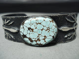 Signed Vintage Native American Navajo Lizard #8 Turquoise Sterling Silver Bracelet-Nativo Arts
